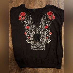 Jessica Simpson Black Blouse with Red Embroidery